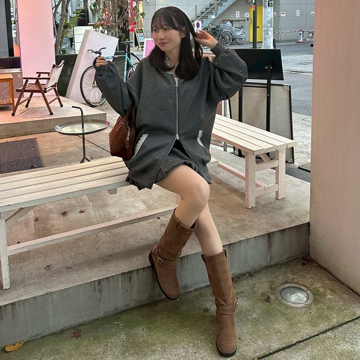 【セットアップ対応】丈の長さを選べる、レース使いジップアップパーカー | RMAF　NICE CLAUP / OLIVE des OLIVE | 詳細画像4 