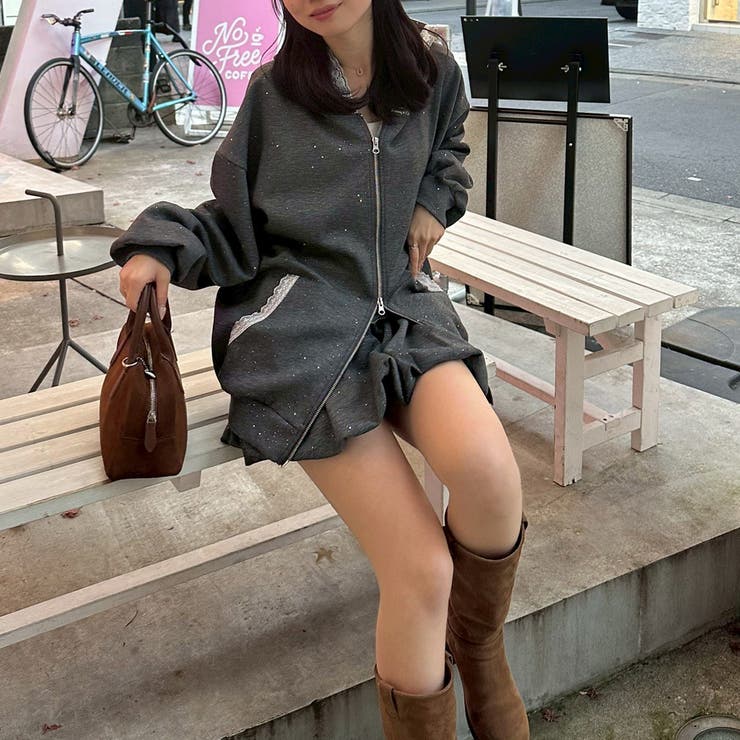 【セットアップ対応】丈の長さを選べる、レース使いジップアップパーカー | RMAF　NICE CLAUP / OLIVE des OLIVE | 詳細画像5 