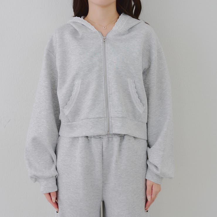 【セットアップ対応】丈の長さを選べる、レース使いジップアップパーカー | RMAF　NICE CLAUP / OLIVE des OLIVE | 詳細画像37 