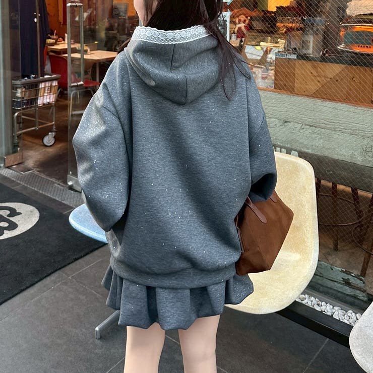 【セットアップ対応】丈の長さを選べる、レース使いジップアップパーカー | RMAF　NICE CLAUP / OLIVE des OLIVE | 詳細画像7 