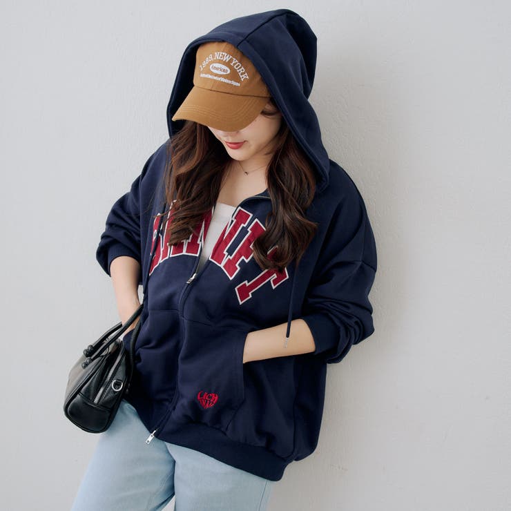 ネイビー | BIGロゴジップパーカー | NICE CLAUP / OLIVE des OLIVE　OUTLET