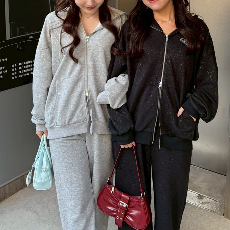 トップグレー | 【セットアップ対応】キラキラスウェットジップパーカー | NICE CLAUP / OLIVE des OLIVE　OUTLET