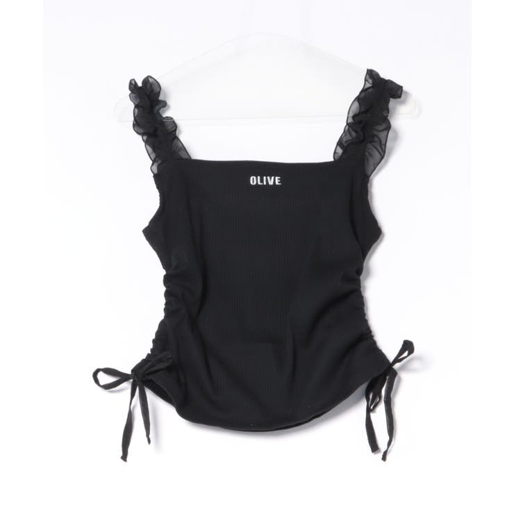 ブラック | ドロストフリルキャミソール | NICE CLAUP / OLIVE des OLIVE　OUTLET