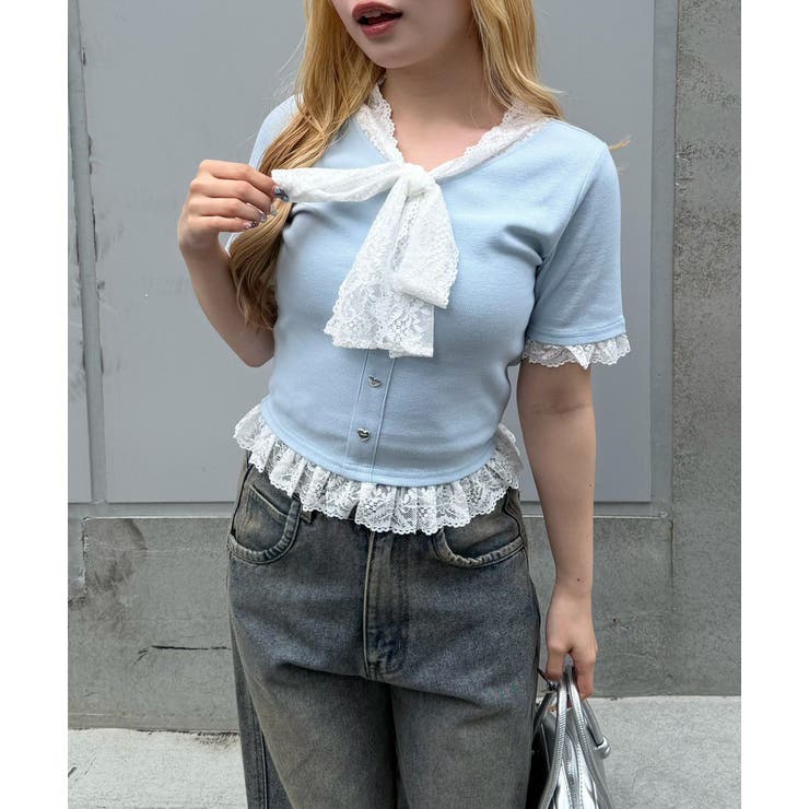 レースリボン付テレコプルオーバー | NICE CLAUP / OLIVE des OLIVE　OUTLET | 詳細画像10 