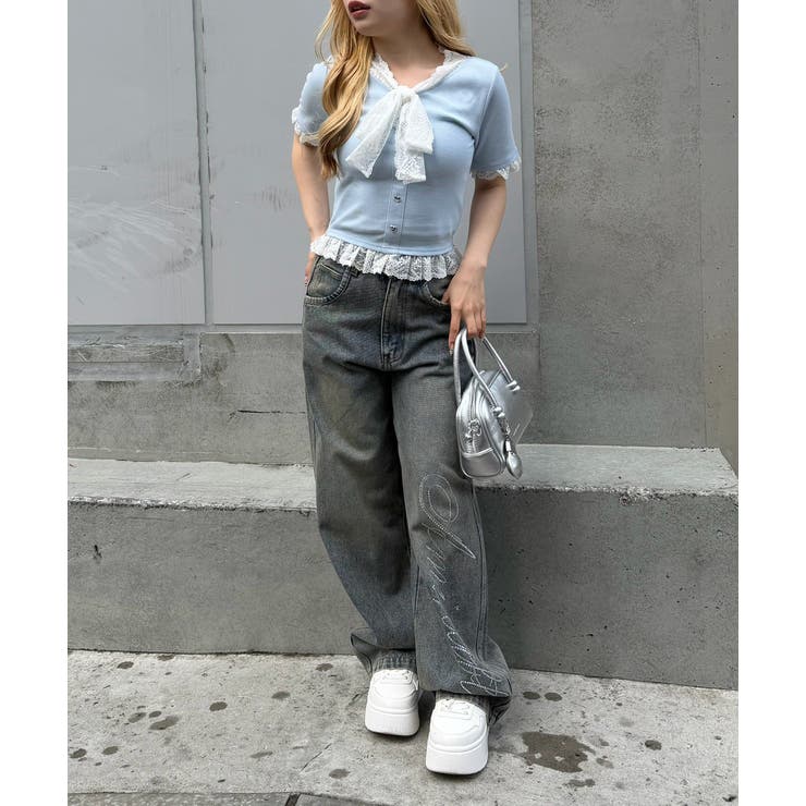 レースリボン付テレコプルオーバー | NICE CLAUP / OLIVE des OLIVE　OUTLET | 詳細画像14 