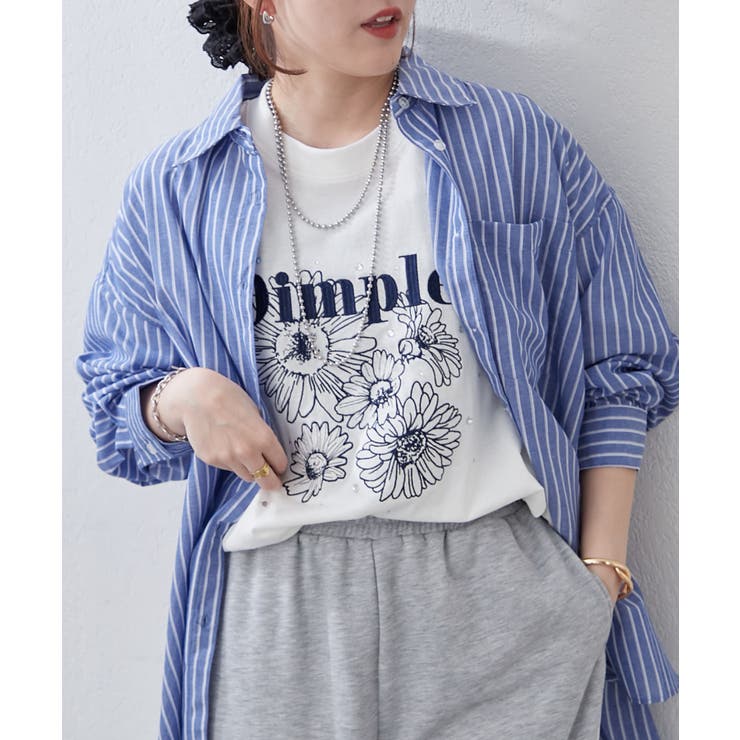 花刺繍×ラインストーンTシャツ | NICE CLAUP / OLIVE des OLIVE　OUTLET | 詳細画像7 