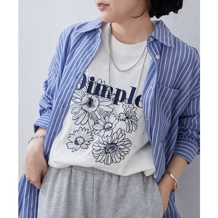 花刺繍×ラインストーンTシャツ | NICE CLAUP / OLIVE des OLIVE　OUTLET | 詳細画像8 