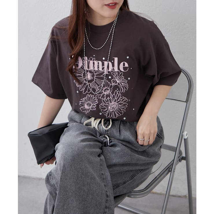 スミクロ | 花刺繍×ラインストーンTシャツ | NICE CLAUP / OLIVE des OLIVE　OUTLET