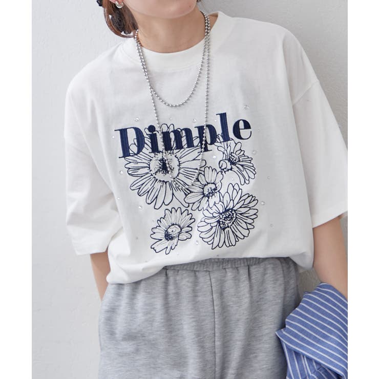 オフ | 花刺繍×ラインストーンTシャツ | NICE CLAUP / OLIVE des OLIVE　OUTLET