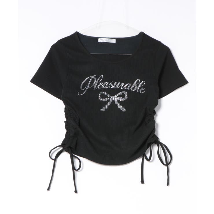 アソートラインストーンロゴ脇ギャザーTシャツ | NICE CLAUP / OLIVE des OLIVE　OUTLET | 詳細画像1 