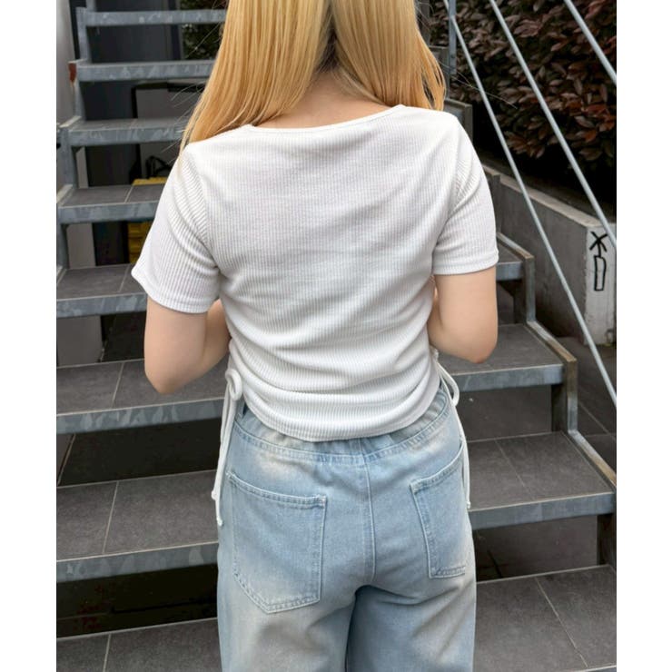 アソートラインストーンロゴ脇ギャザーTシャツ | NICE CLAUP / OLIVE des OLIVE　OUTLET | 詳細画像6 