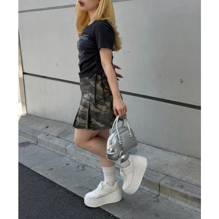 アソートラインストーンロゴ脇ギャザーTシャツ | NICE CLAUP / OLIVE des OLIVE　OUTLET | 詳細画像9 