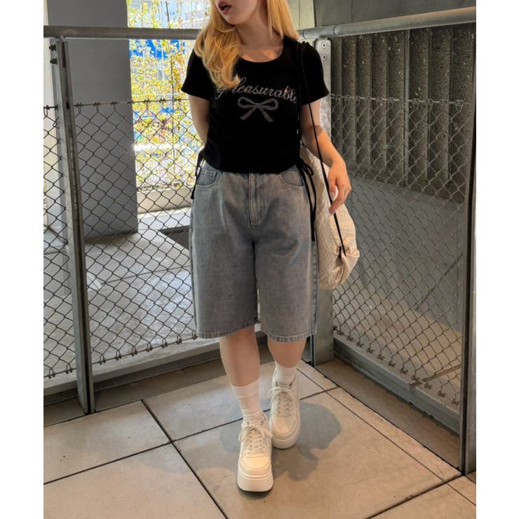 アソートラインストーンロゴ脇ギャザーTシャツ | NICE CLAUP / OLIVE des OLIVE　OUTLET | 詳細画像13 