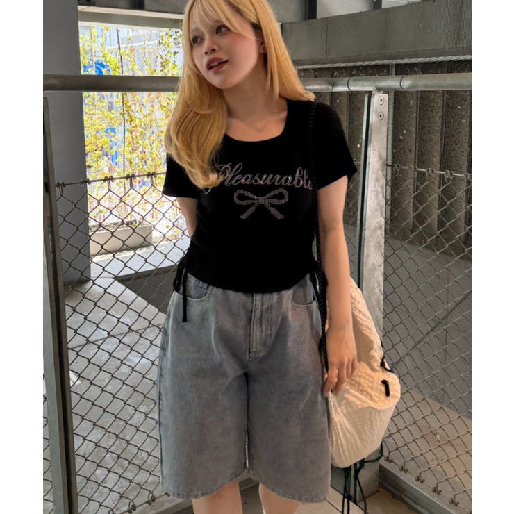 アソートラインストーンロゴ脇ギャザーTシャツ | NICE CLAUP / OLIVE des OLIVE　OUTLET | 詳細画像16 