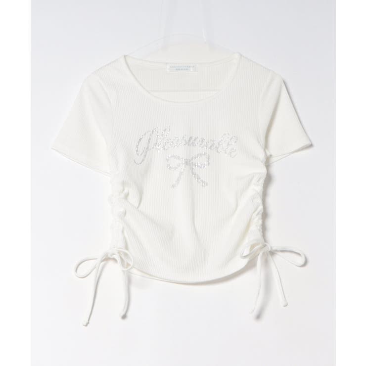 アソートラインストーンロゴ脇ギャザーTシャツ | NICE CLAUP / OLIVE des OLIVE　OUTLET | 詳細画像2 