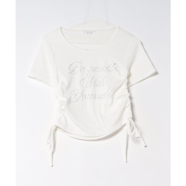 オフ | アソートラインストーンロゴ脇ギャザーTシャツ | NICE CLAUP / OLIVE des OLIVE　OUTLET