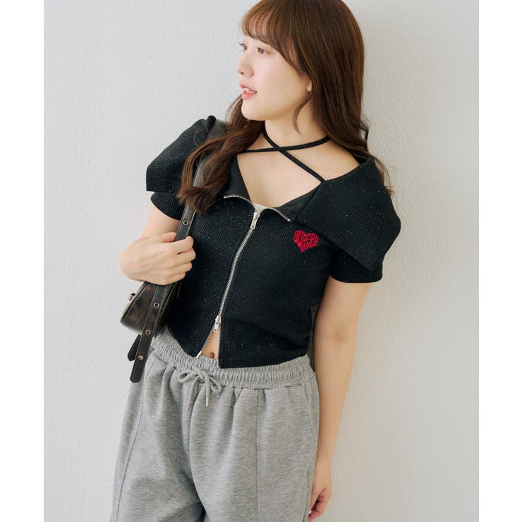 ラメテレコダブルジップトップス | NICE CLAUP / OLIVE des OLIVE　OUTLET | 詳細画像2 