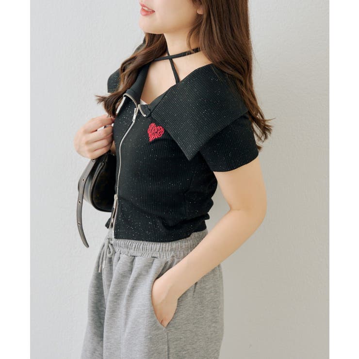 ラメテレコダブルジップトップス | NICE CLAUP / OLIVE des OLIVE　OUTLET | 詳細画像3 