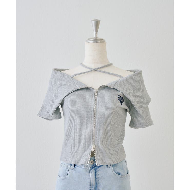 グレー | ラメテレコダブルジップトップス | NICE CLAUP / OLIVE des OLIVE　OUTLET
