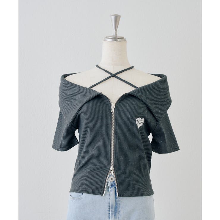 チャコール | ラメテレコダブルジップトップス | NICE CLAUP / OLIVE des OLIVE　OUTLET