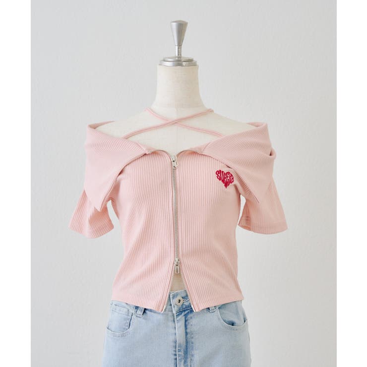 ピンク | ラメテレコダブルジップトップス | NICE CLAUP / OLIVE des OLIVE　OUTLET