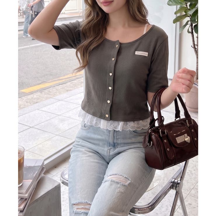 【セットアイテム】半袖カーディガン＆裾レースキャミ | NICE CLAUP / OLIVE des OLIVE　OUTLET | 詳細画像3 