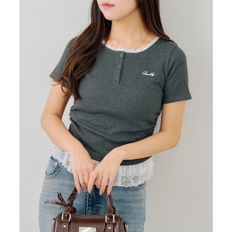 テレコ裾レースヘンリーTシャツ | NICE CLAUP / OLIVE des OLIVE　OUTLET | 詳細画像2 