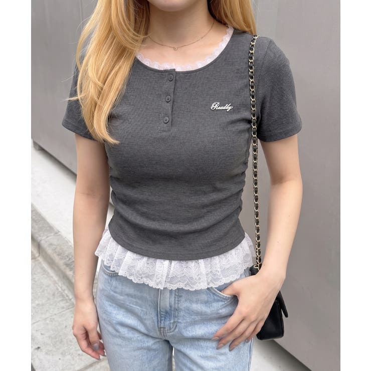 テレコ裾レースヘンリーTシャツ | NICE CLAUP / OLIVE des OLIVE　OUTLET | 詳細画像1 