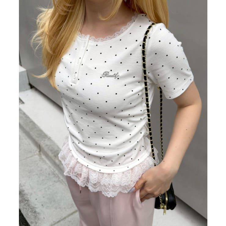 ドット | テレコ裾レースヘンリーTシャツ | NICE CLAUP / OLIVE des OLIVE　OUTLET