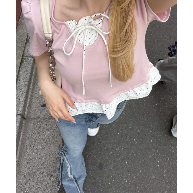 裾ドットフリルTシャツ[品番：NCLW0018087]｜NICE CLAUP / OLIVE des