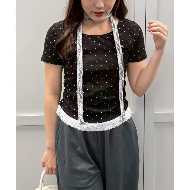 ブラック | ドット裾レースプルオーバー | NICE CLAUP / OLIVE des OLIVE　OUTLET