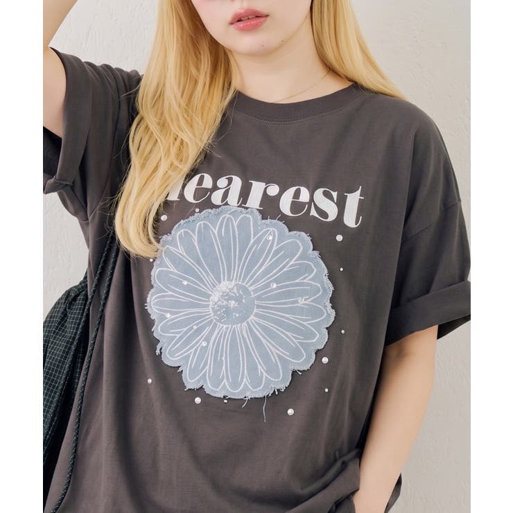 お花×ラインストーンBIGTシャツ | NICE CLAUP / OLIVE des OLIVE　OUTLET | 詳細画像1 