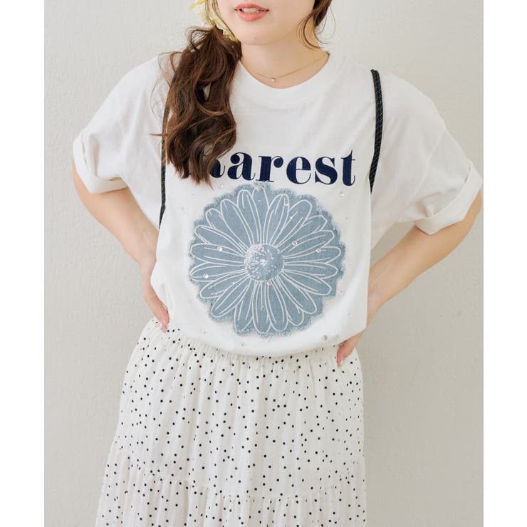 オフ | お花×ラインストーンBIGTシャツ | NICE CLAUP / OLIVE des OLIVE　OUTLET