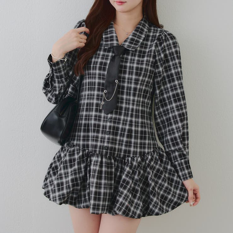 ネクタイ付裾バルーンミニワンピース | RMAF　NICE CLAUP / OLIVE des OLIVE | 詳細画像1 