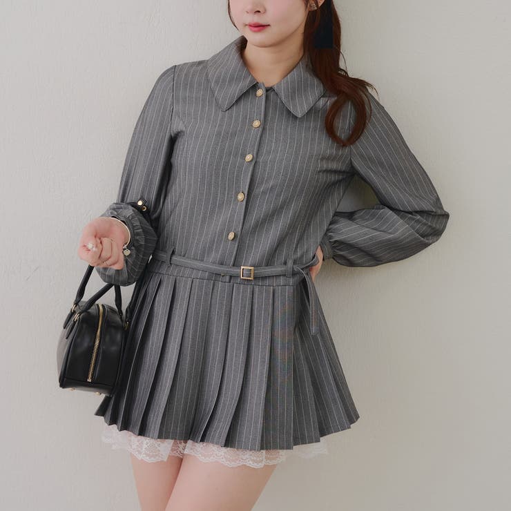 ストライプ | ベルト付シャツミニワンピース | RMAF　NICE CLAUP / OLIVE des OLIVE