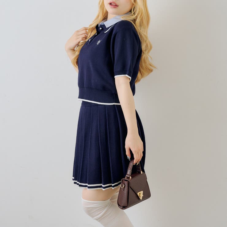 【セットアップ】ダブル衿ポロ&ミニプリーツスカート | NICE CLAUP / OLIVE des OLIVE　OUTLET | 詳細画像4 