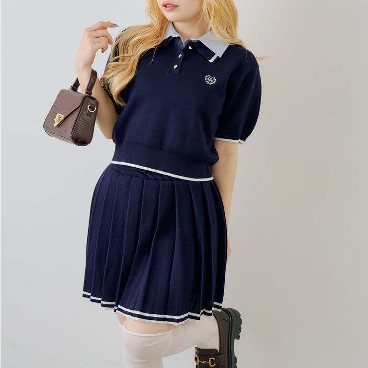 【セットアップ】ダブル衿ポロ&ミニプリーツスカート | NICE CLAUP / OLIVE des OLIVE　OUTLET | 詳細画像5 