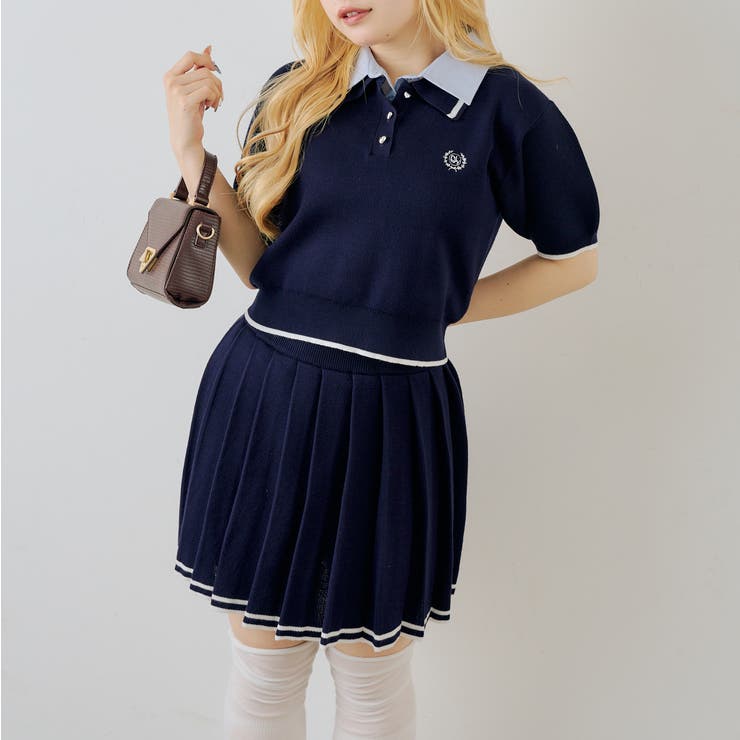 【セットアップ】ダブル衿ポロ&ミニプリーツスカート | NICE CLAUP / OLIVE des OLIVE　OUTLET | 詳細画像6 