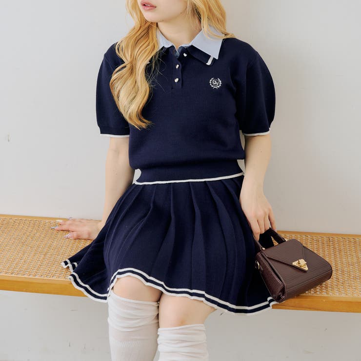 【セットアップ】ダブル衿ポロ&ミニプリーツスカート | NICE CLAUP / OLIVE des OLIVE　OUTLET | 詳細画像9 