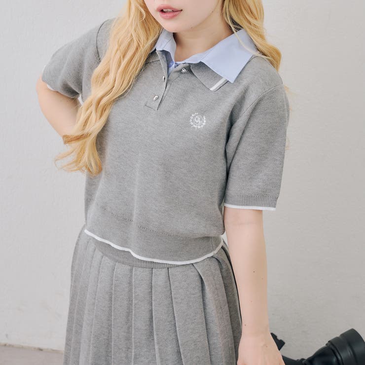 トップグレー | 【セットアップ】ダブル衿ポロ&ミニプリーツスカート | NICE CLAUP / OLIVE des OLIVE　OUTLET