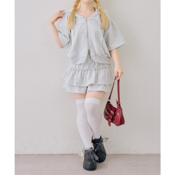 オートミール | 【セットアップ】半袖ジップスウェット+ティアードミニスカート | NICE CLAUP / OLIVE des OLIVE　OUTLET