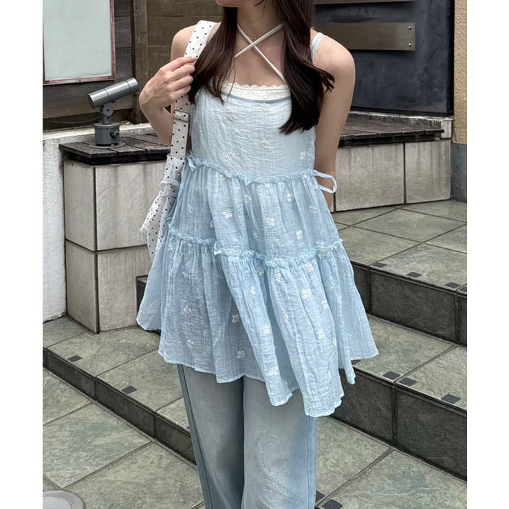 サックス | 【レイヤードコーデに】サイドリボンキャミチュニック | NICE CLAUP / OLIVE des OLIVE　OUTLET