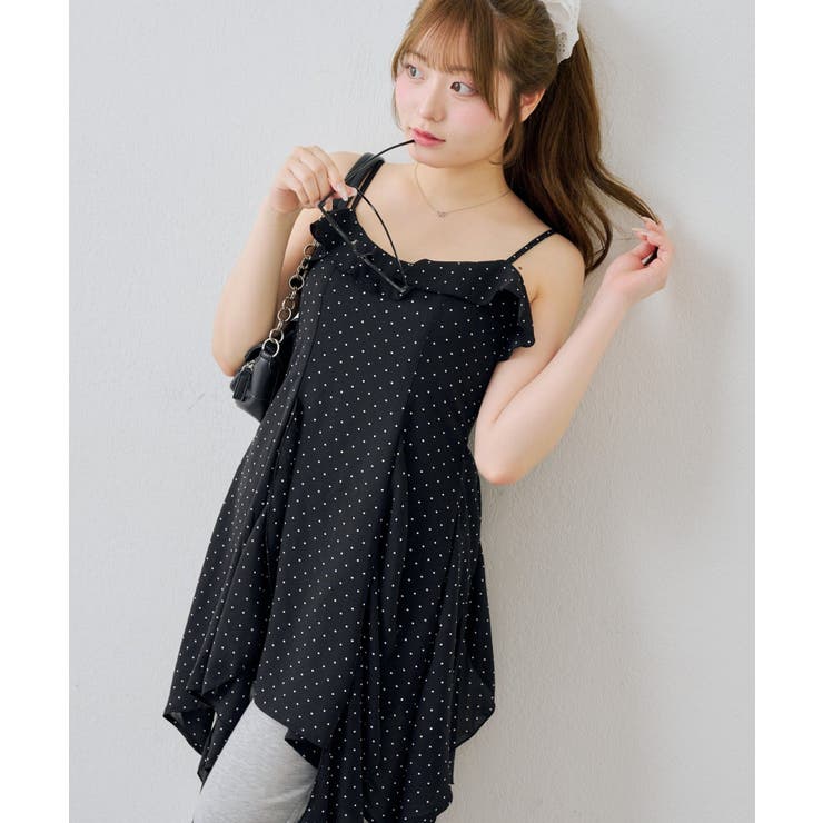ブラック | ラッフルイレヘムキャミワンピース | NICE CLAUP / OLIVE des OLIVE　OUTLET