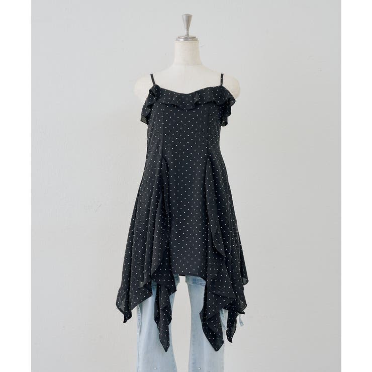 ブラック | ラッフルイレヘムキャミワンピース | NICE CLAUP / OLIVE des OLIVE　OUTLET
