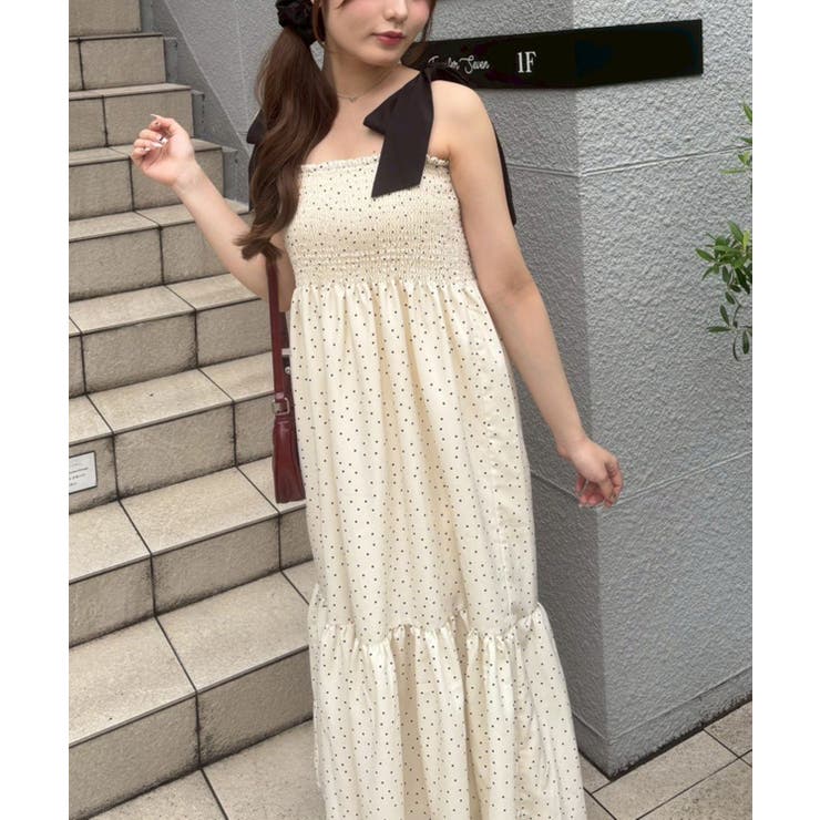 配色肩リボンシャーリングキャミワンピース | NICE CLAUP / OLIVE des OLIVE　OUTLET | 詳細画像3 