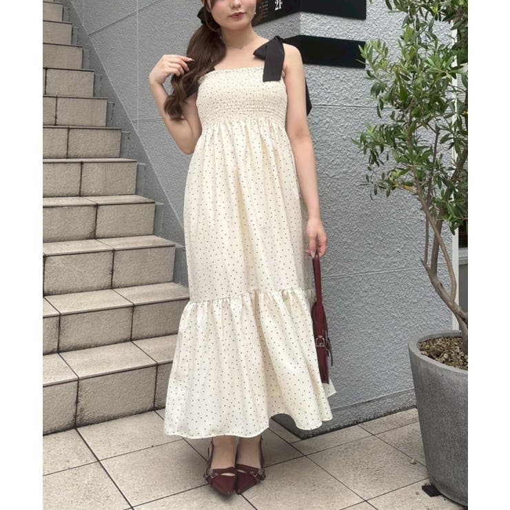 配色肩リボンシャーリングキャミワンピース | NICE CLAUP / OLIVE des OLIVE　OUTLET | 詳細画像5 