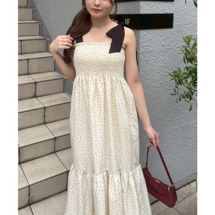 柄1 | 配色肩リボンシャーリングキャミワンピース | NICE CLAUP / OLIVE des OLIVE　OUTLET