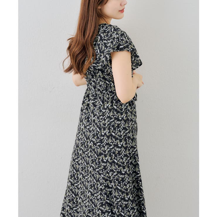 ブラック | 花柄フリルマーメイドワンピース | NICE CLAUP / OLIVE des OLIVE　OUTLET