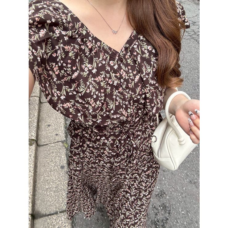 ブラウン | 花柄フリルマーメイドワンピース | NICE CLAUP / OLIVE des OLIVE　OUTLET
