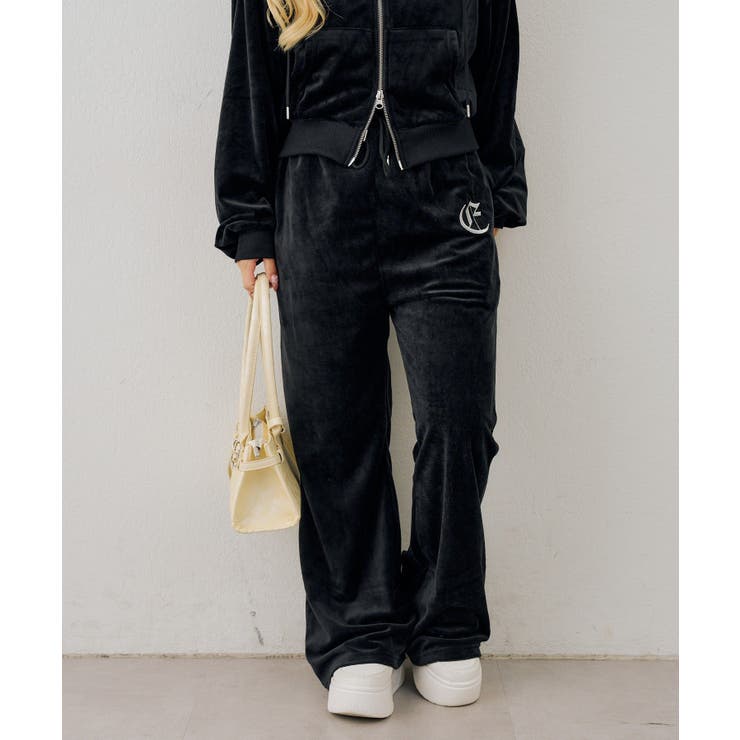 ブラック | 【セットアップ対応可】ベロアフレアーイージパンツ | NICE CLAUP / OLIVE des OLIVE　OUTLET